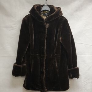Dennis Basso Brown Teddy  Hooded Jacket Luxurious Plush Design